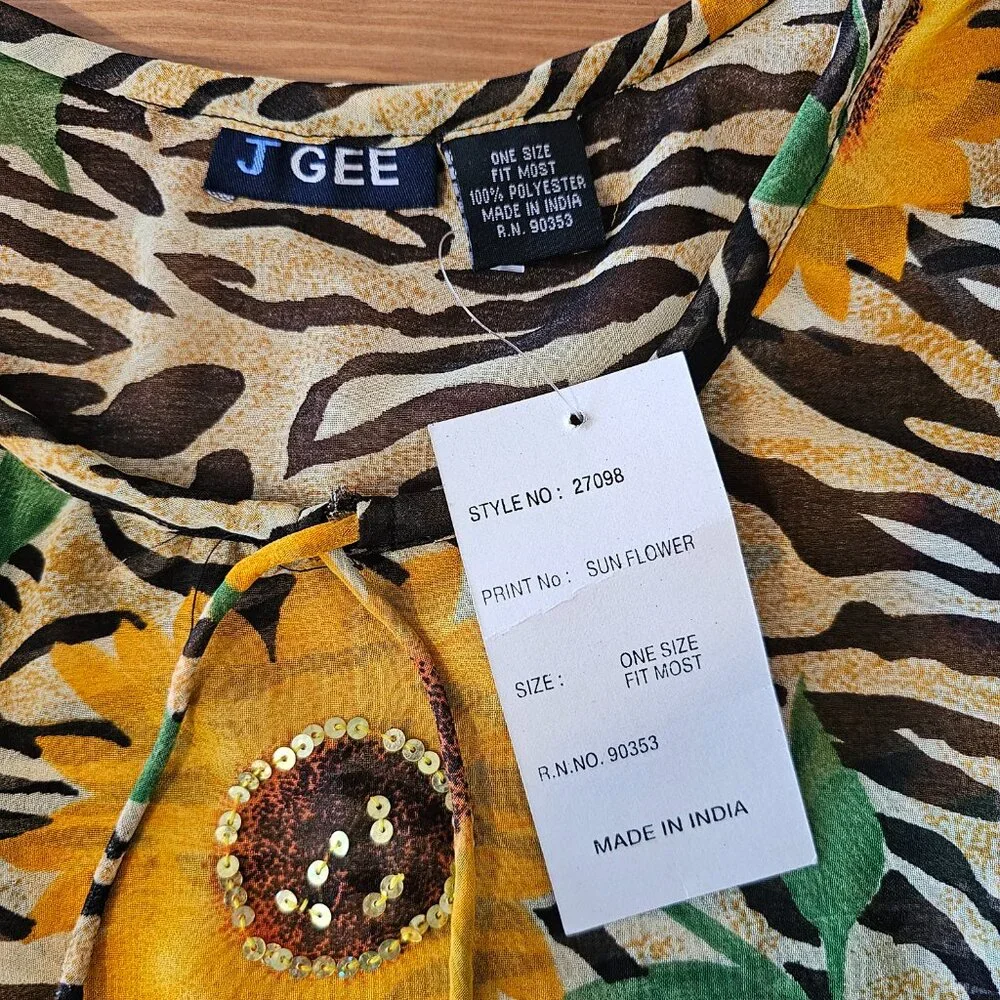 J GEE - Vintage Triangular Shawl Wrap Sunflowers Women Black - Picture 6 of 10